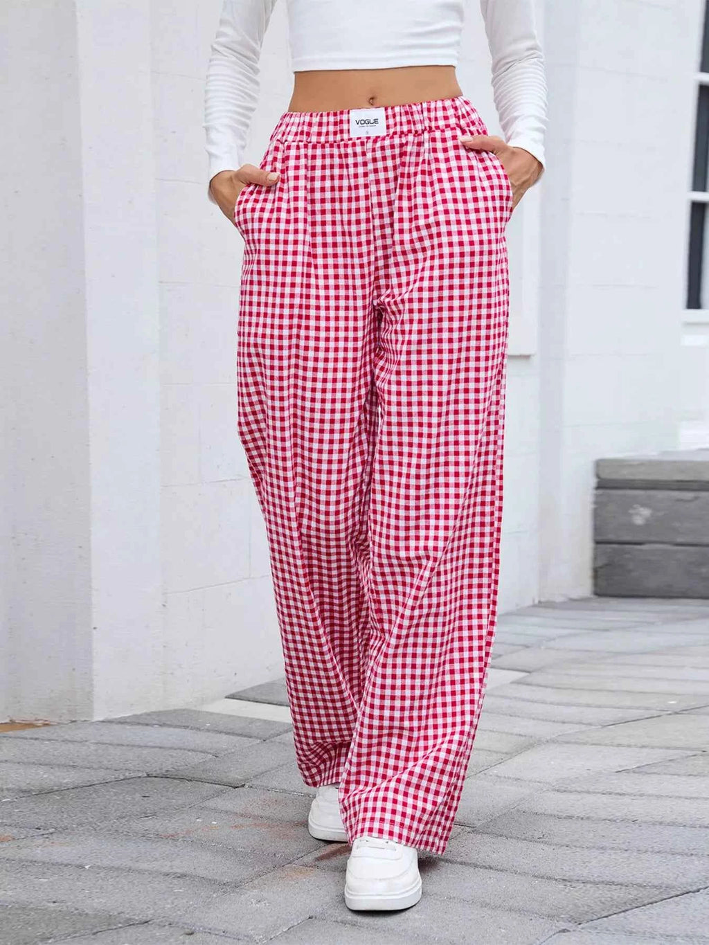 Plaid Wide Leg Casual Pants Red ee10a5ff158045a9bfd0fd7c7b00eeca-Max-Origin
