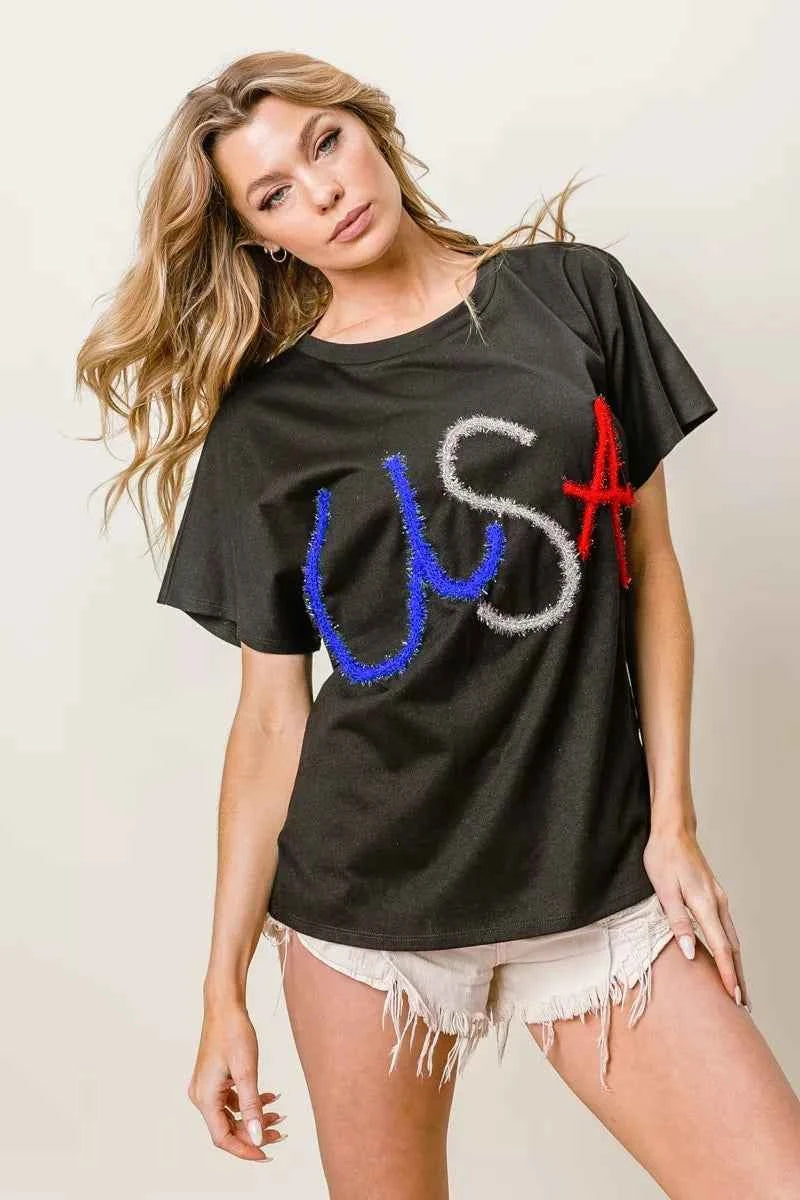 BiBi Metallic Letter Short Dolman Sleeve Top BLACK ee13ade3-60b2-4428-9de2-7fbbd08e1005-Max-Origin