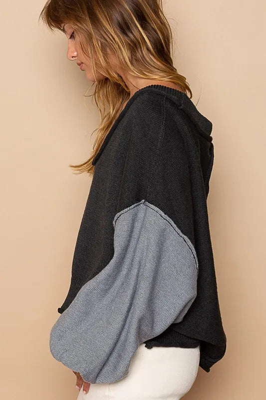 POL Exposed Seam Roll Edge Color Block V Neck Sweater ee16a632-b8ba-4bbb-89a2-4ca32804cd13-Max