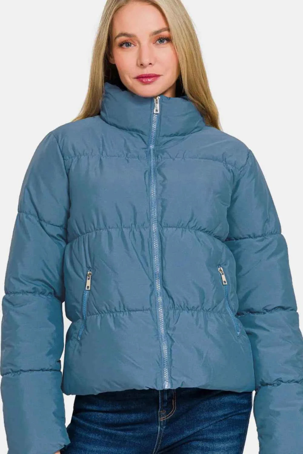 Zenana Zip Up Turtleneck Puffer Jacket with Pockets ee1beab0-1a01-4536-976b-20a3c492e4c9-Max