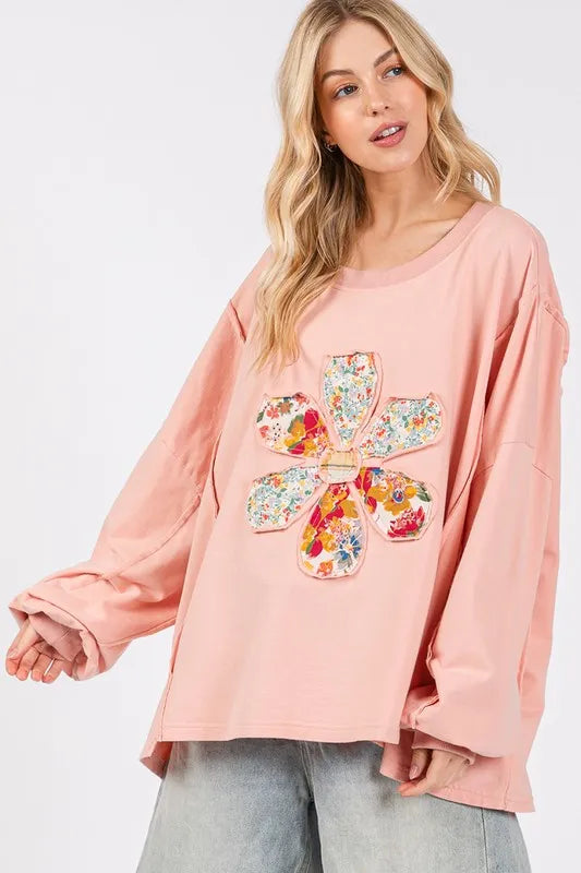 SAGE + FIG Flower Patch Dropped Shoulder Oversize Top Watermelon pink ee207f9e-fa78-445c-8baa-1e2f32da4fed-Max