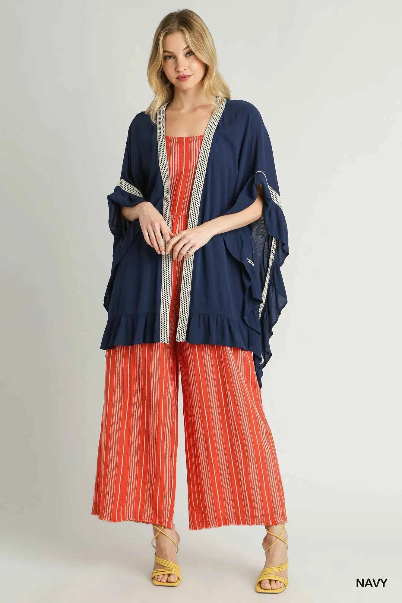 Umgee Ruffle Trim Kimono with Crochet Accent ee265fd0-af6a-4ac9-8481-7c392d6d0237-Max-Origin