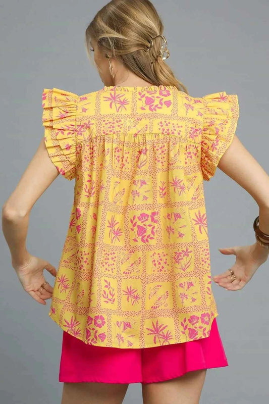 Printed Ruffle Cap Sleeve Blouse ee38cfb3-5e7a-446a-8352-6743cd53eb61-Max-Origin