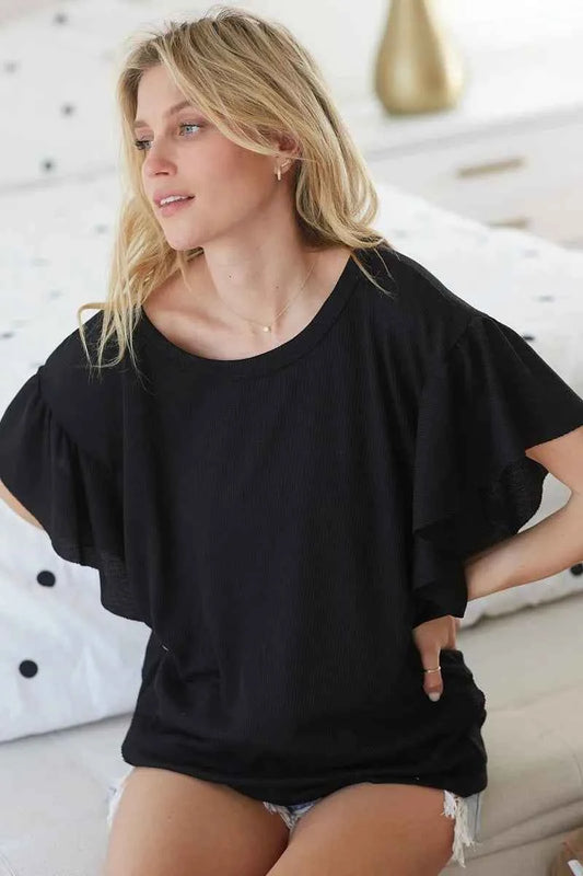 Thermal Knit with Ruffled Sleeve Top ee397647fc2548c38753de2ee5f37305-Max-Origin
