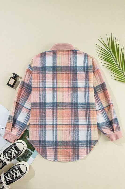 Plaid Corduroy Patchwork Pocketed Shacket ee3b0f15-c139-4eec-b34e-33d1e3b995de