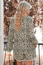 Brown Leopard Print Contrast Trim Two Piece Shorts Set ee3e46b03aafdc49