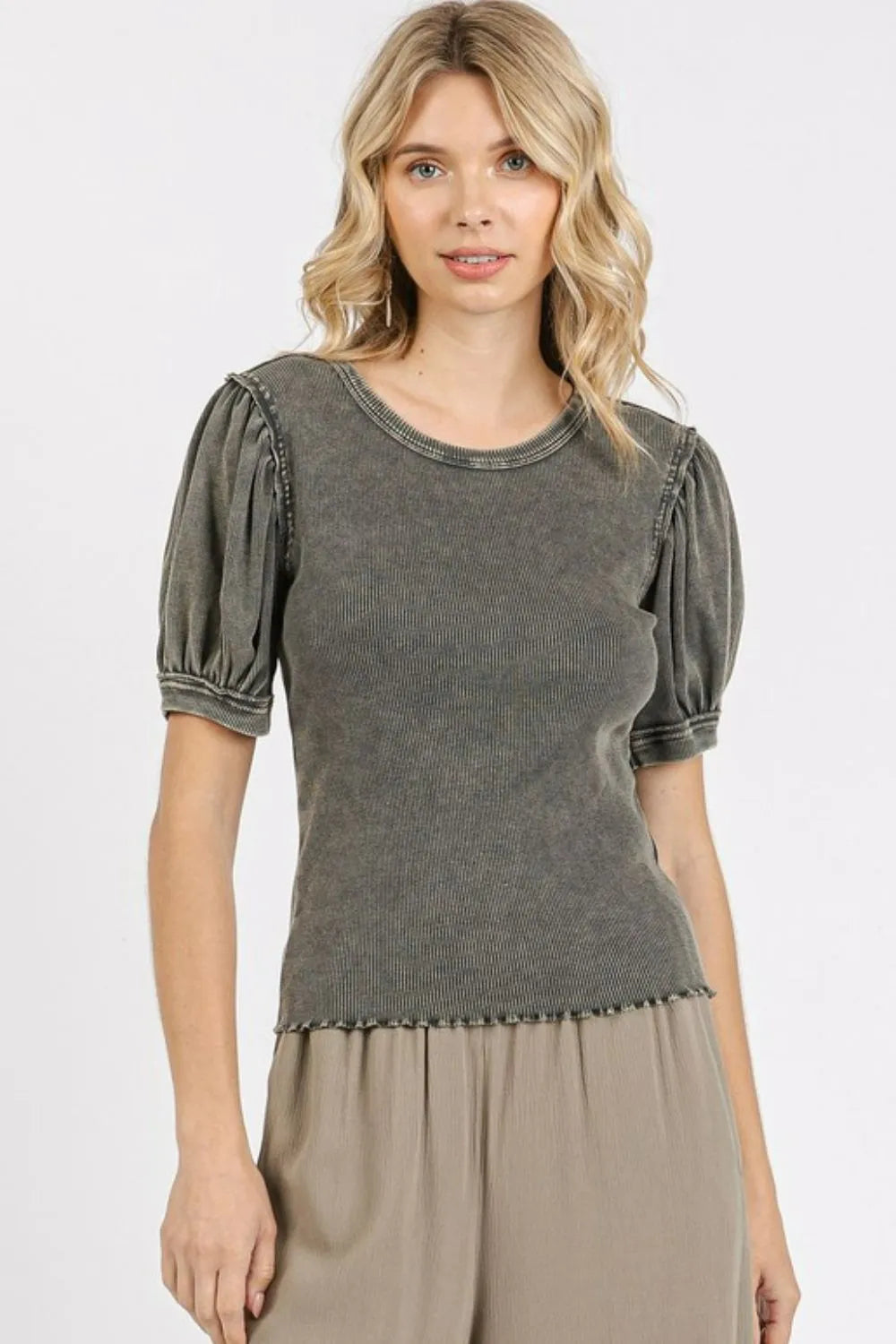 Mittoshop Mineral Wash Puff Sleeve Rib Knit Top ee448115-7c63-42f7-9378-1eacd6fc0759-Max
