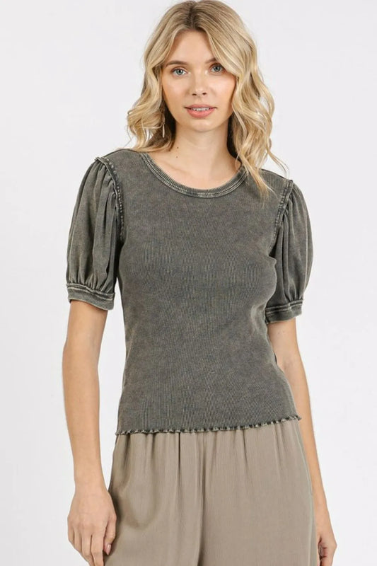 Mittoshop Mineral Wash Puff Sleeve Rib Knit Top ee448115-7c63-42f7-9378-1eacd6fc0759-Max