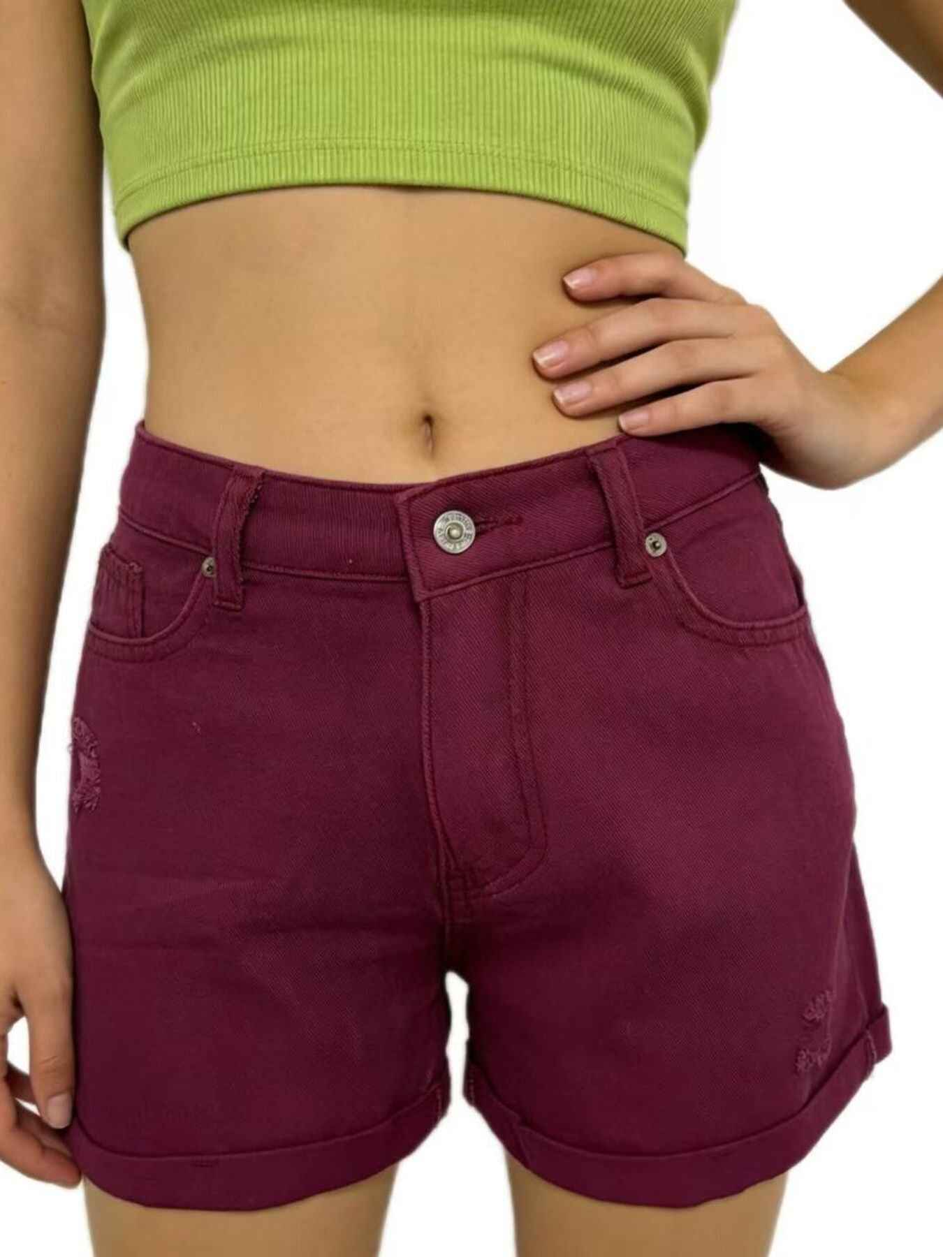 Ripped High-Waisted Denim Shorts Plum Purple ee4843c0-63c8-403d-8420-9989f61daa9e-Max