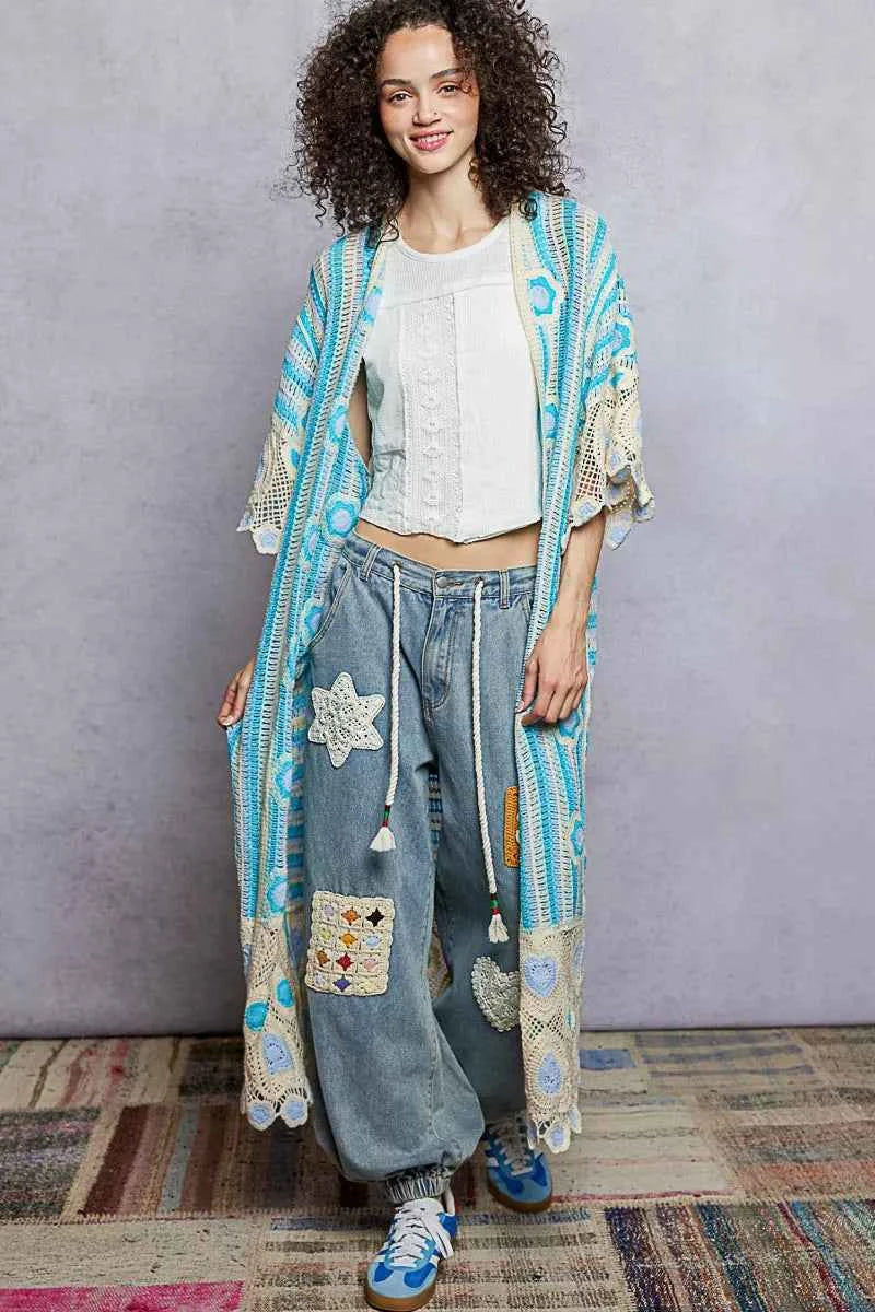 POL Striped and Floral Pattern Crochet Longline Cardigan ee4ae3e5-e5bf-4300-9c0a-1619dcbe34ea-Max-Origin