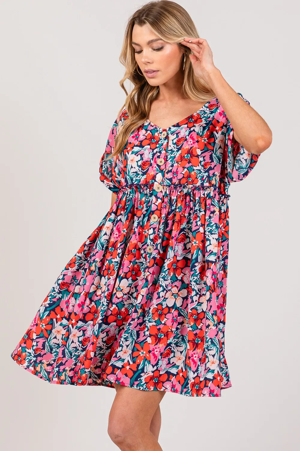 SAGE + FIG Floral Button Down Short Sleeve Mini Dress ee4f6590-4531-4d56-9014-43fc48ed8c40-Max