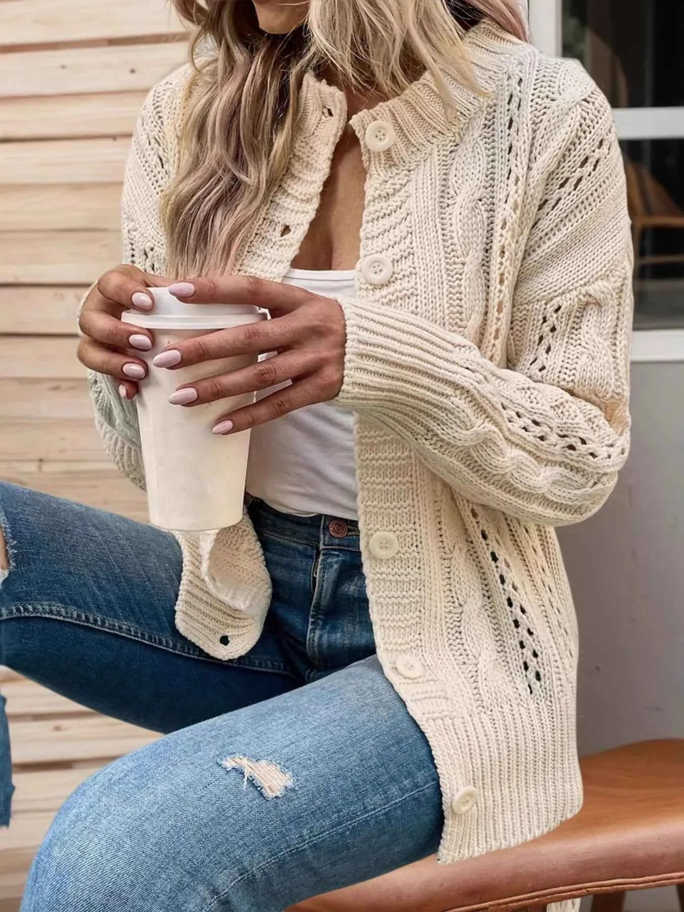 Cable Knit Belted Cardigan with Button Front