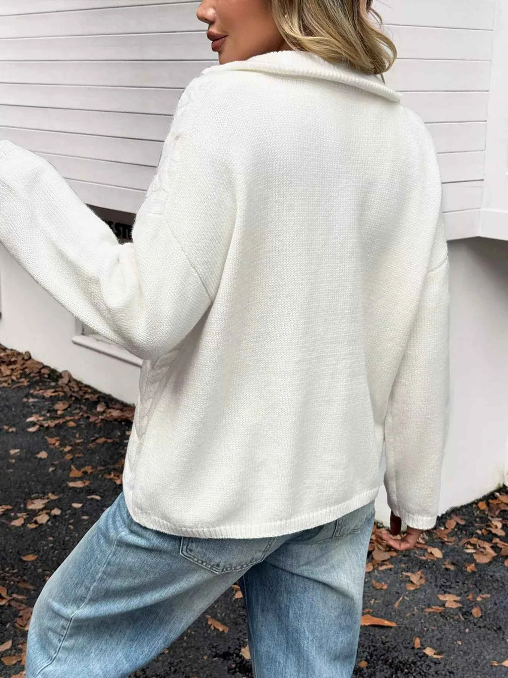 Zip Collar Cable-Knit Sweater ee538808cfd143218ed4868a1e7e4658-Max-Origin
