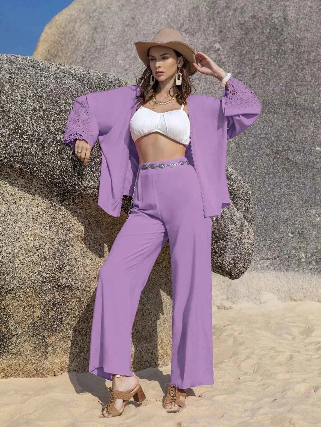 Lace Detail Open Front Cover Up and Pants Set ee584634-cd81-4f88-9fe2-1840f3ebdd27-Max-Origin