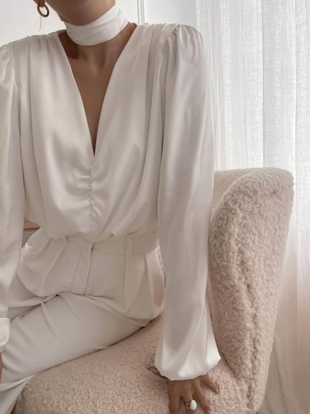 V-Neck Ruched Long Sleeve Blouse ee5d1f93-ed63-4cdf-83cb-85a243d8260b-Max-Origin