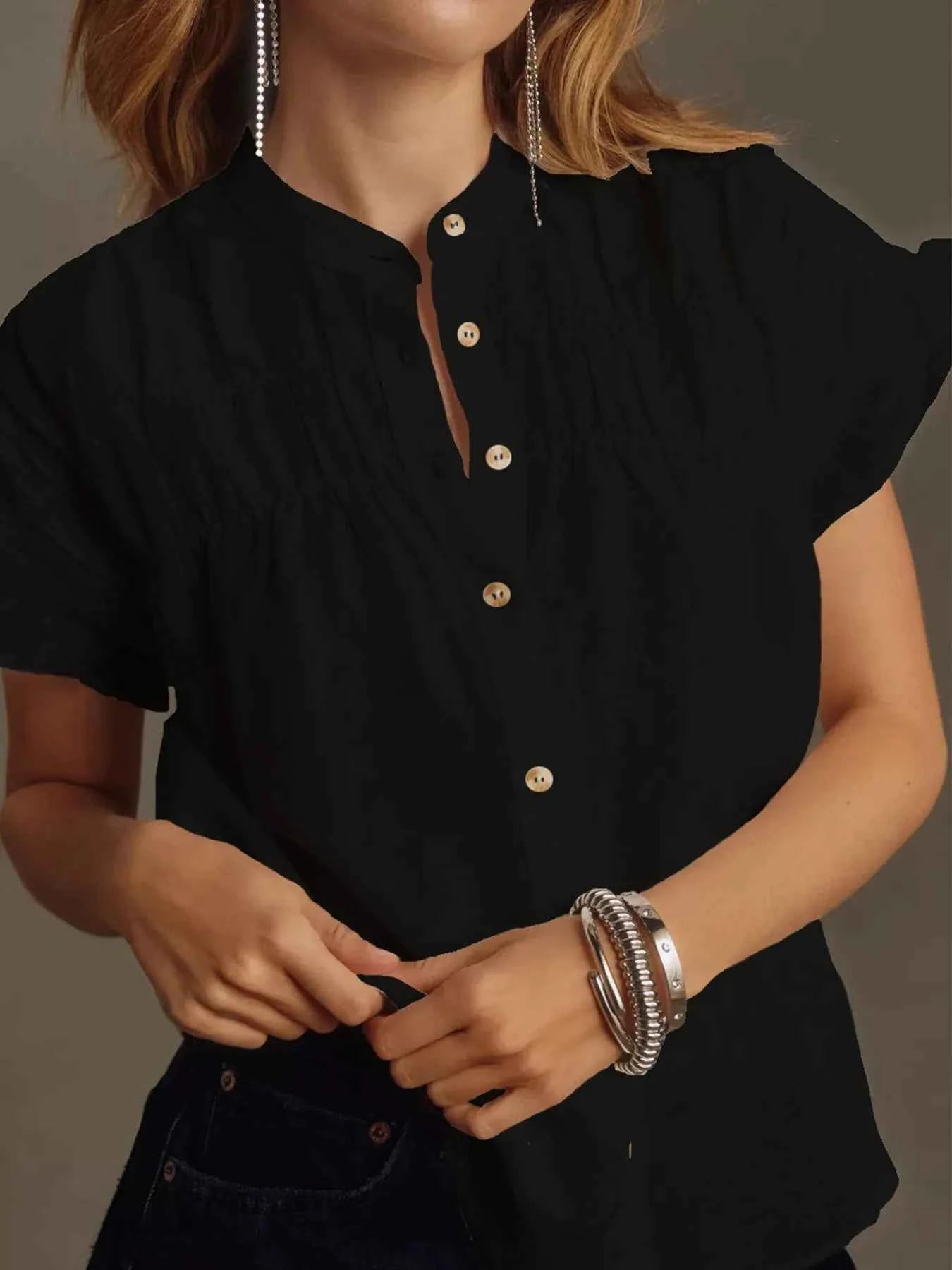 Ruffled Short Sleeve Button Up Shirt ee5fbc82cc684f24956e16489db0ae73-Max-Origin