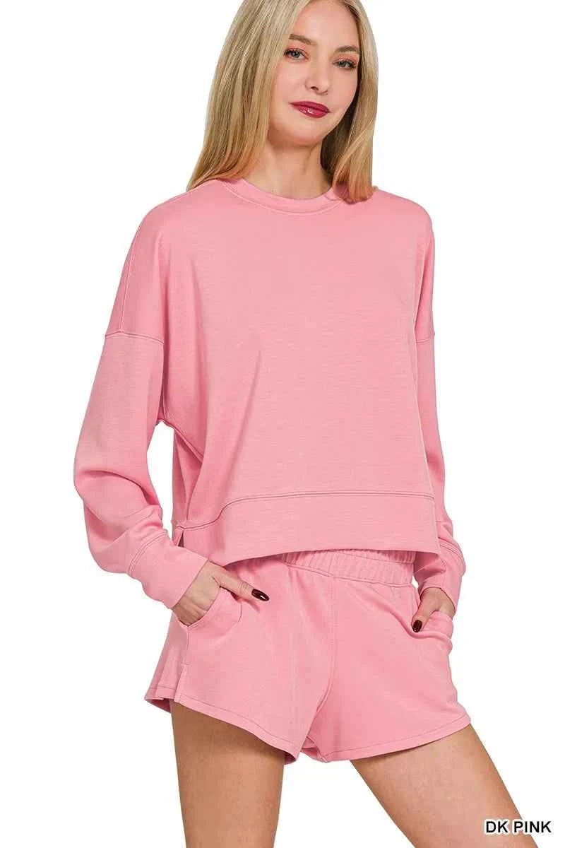 Zenana Scuba Long Sleeve Sweatshirts & Shorts Set DK PINK ee5ff16a0b9b45c0a0ef1871ec2debde-Max-Origin