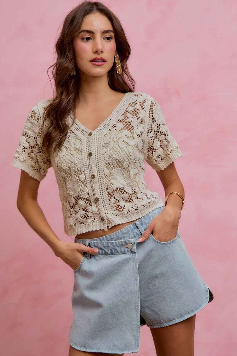 SO ME Floral Crochet Lace Button Down Cardigan ee5ff7a1618340dca2127d0cea48caaf-Max