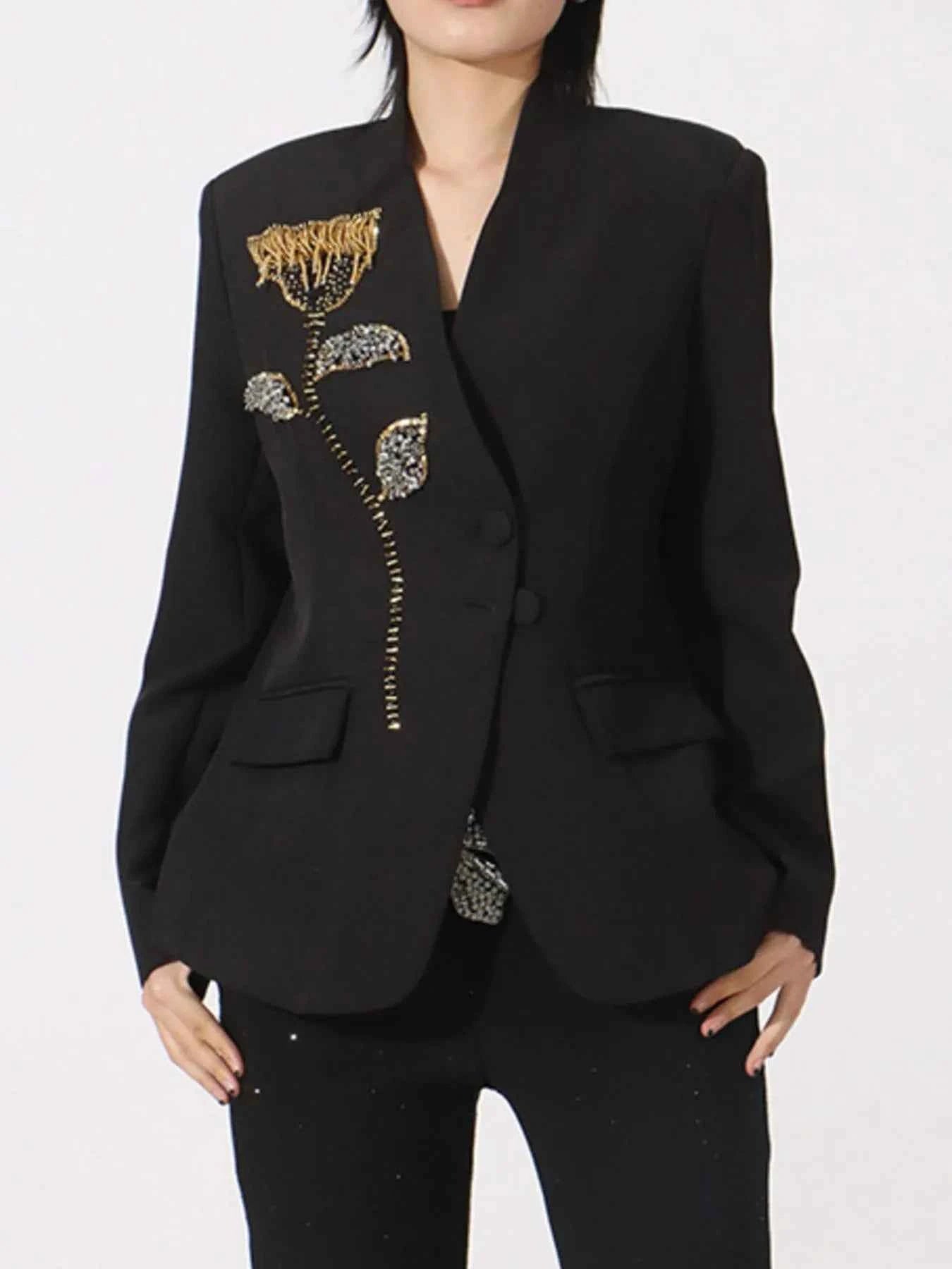 Flower Button Front Long Sleeve Blazer ee63b3c3-1e33-48f7-b6c3-057679926105-Max-Origin