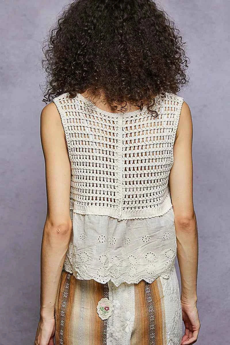 POL Sleeveless Flowy Fit Crochet Top with Scalloped Border Accents ee686152-ba12-47c5-baaf-5bd97bbdf7a7-Max-Origin