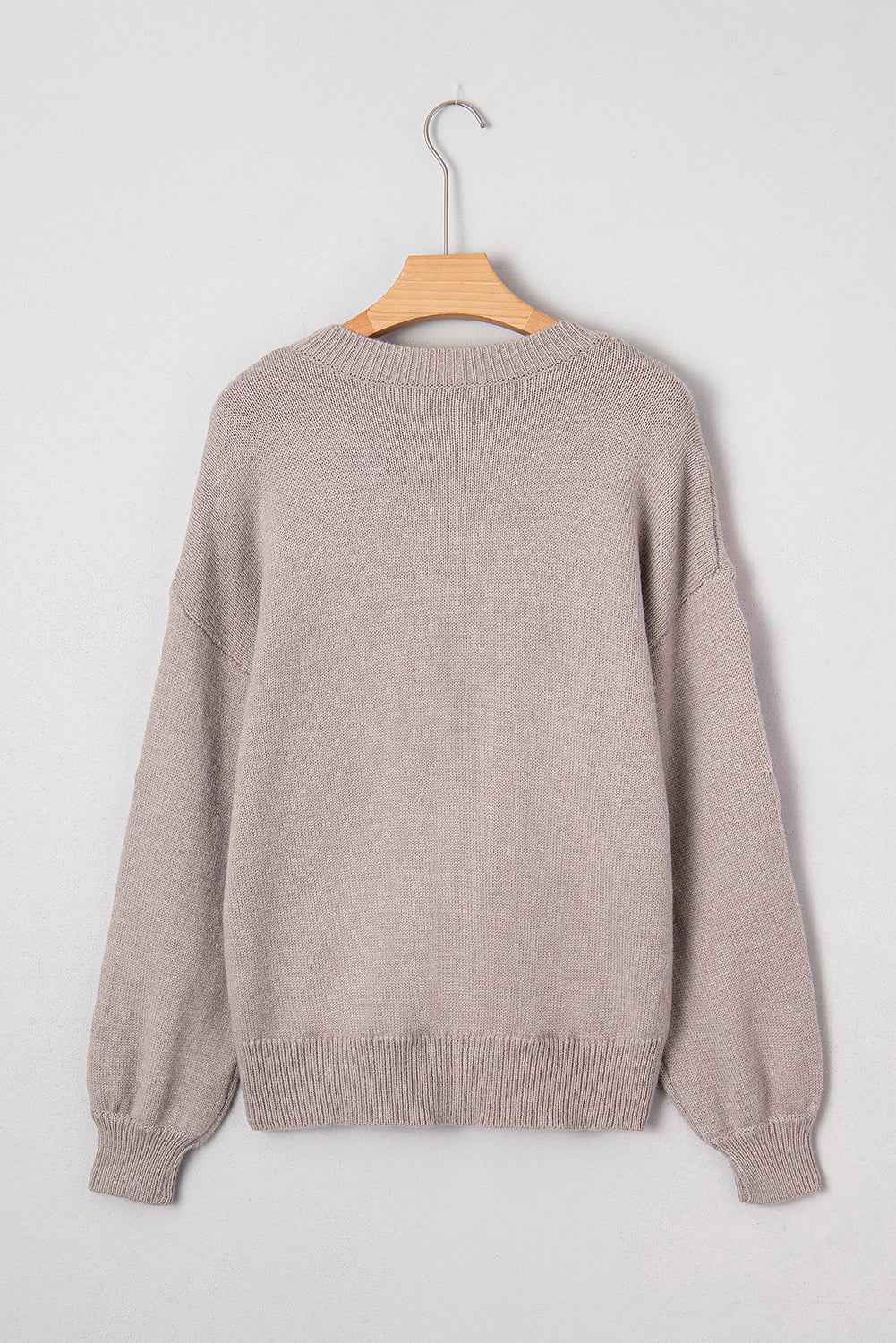Beige Embroidered Floral Sleeve Round Neck Loose Sweater ee6f97a5e3680192