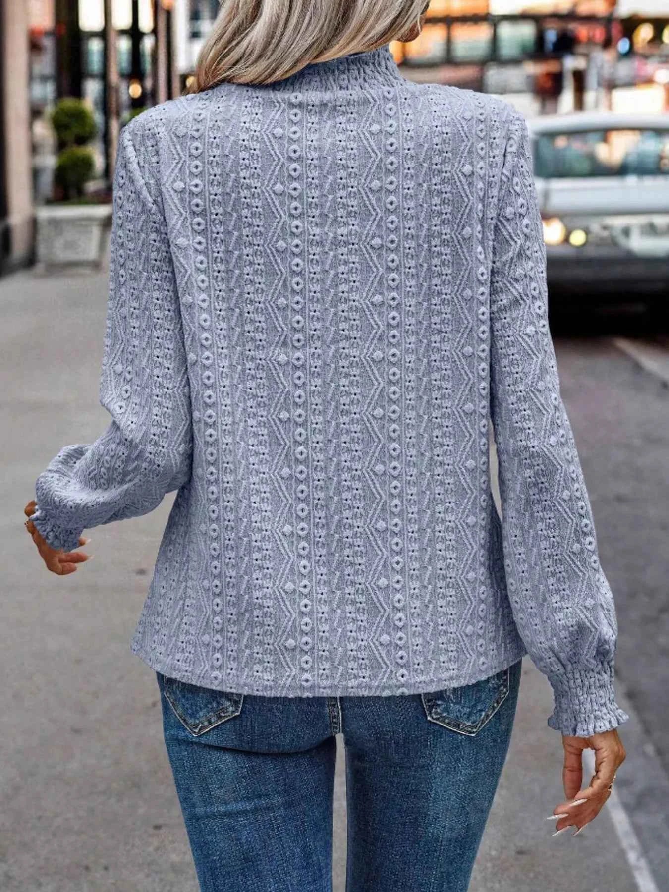 Texture Mock Neck Long Sleeve Blouse ee6fa398269f42caa122c787c8ca65b0-Max-Origin
