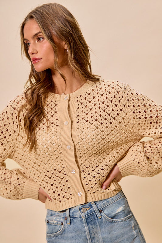 Open Knitted Button Down Cardigan Sweater Top ee7231295601426093eca1cfe26cb329-Max