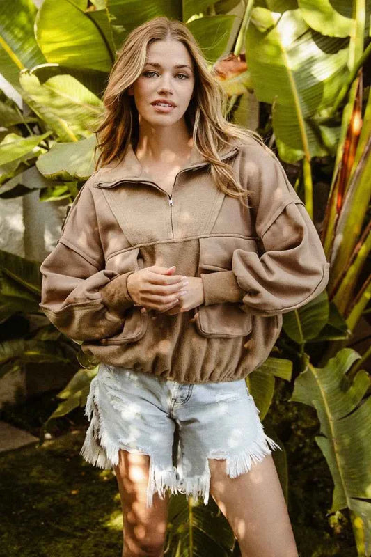 Half Zip Vintage Washed Fleece Pullover MOCHA ee776a4db3b443ecb9876801325c4c17-Max-Origin