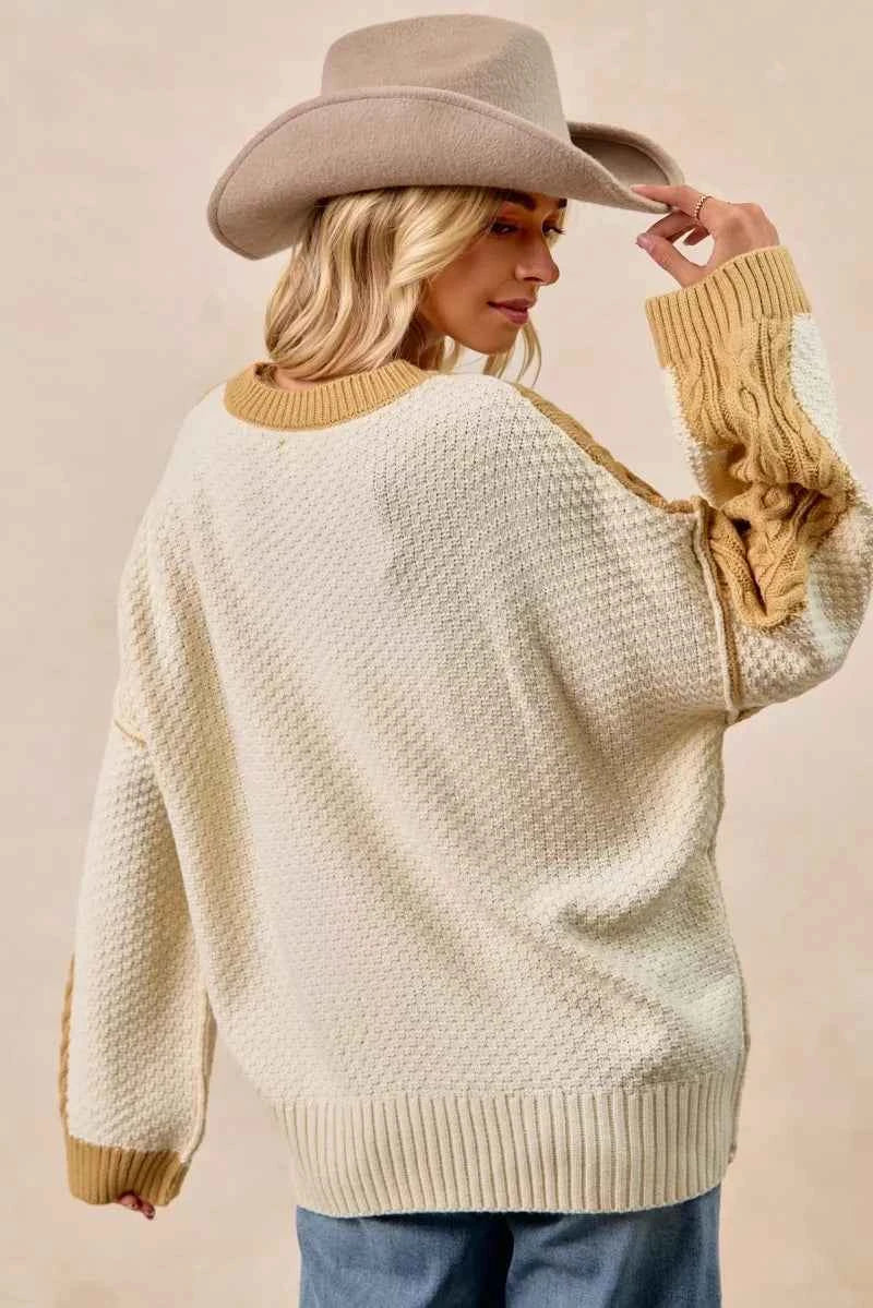 BiBi Cable Knit With Hacci Combo Sweater With Uneven Hem Detail ee83126bd2f844cb9180450087bed66b-Max-Origin