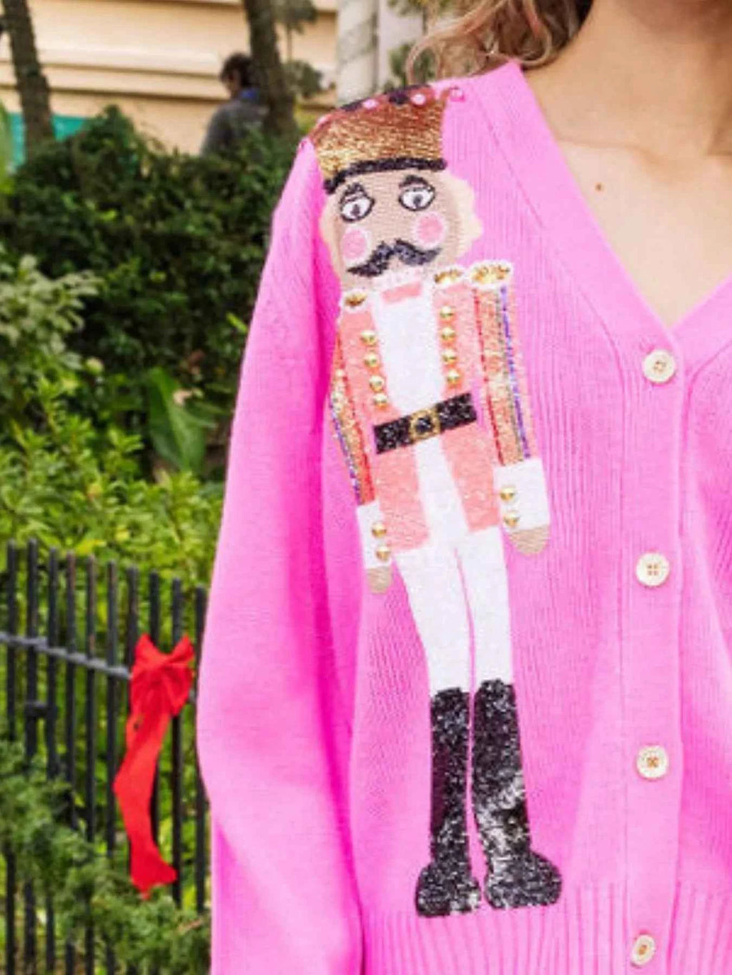 Nutcracker Ribbed Hem V-Neck Cardigan ee85230f-6fc6-4b55-acf6-527b65119764-Max-Origin