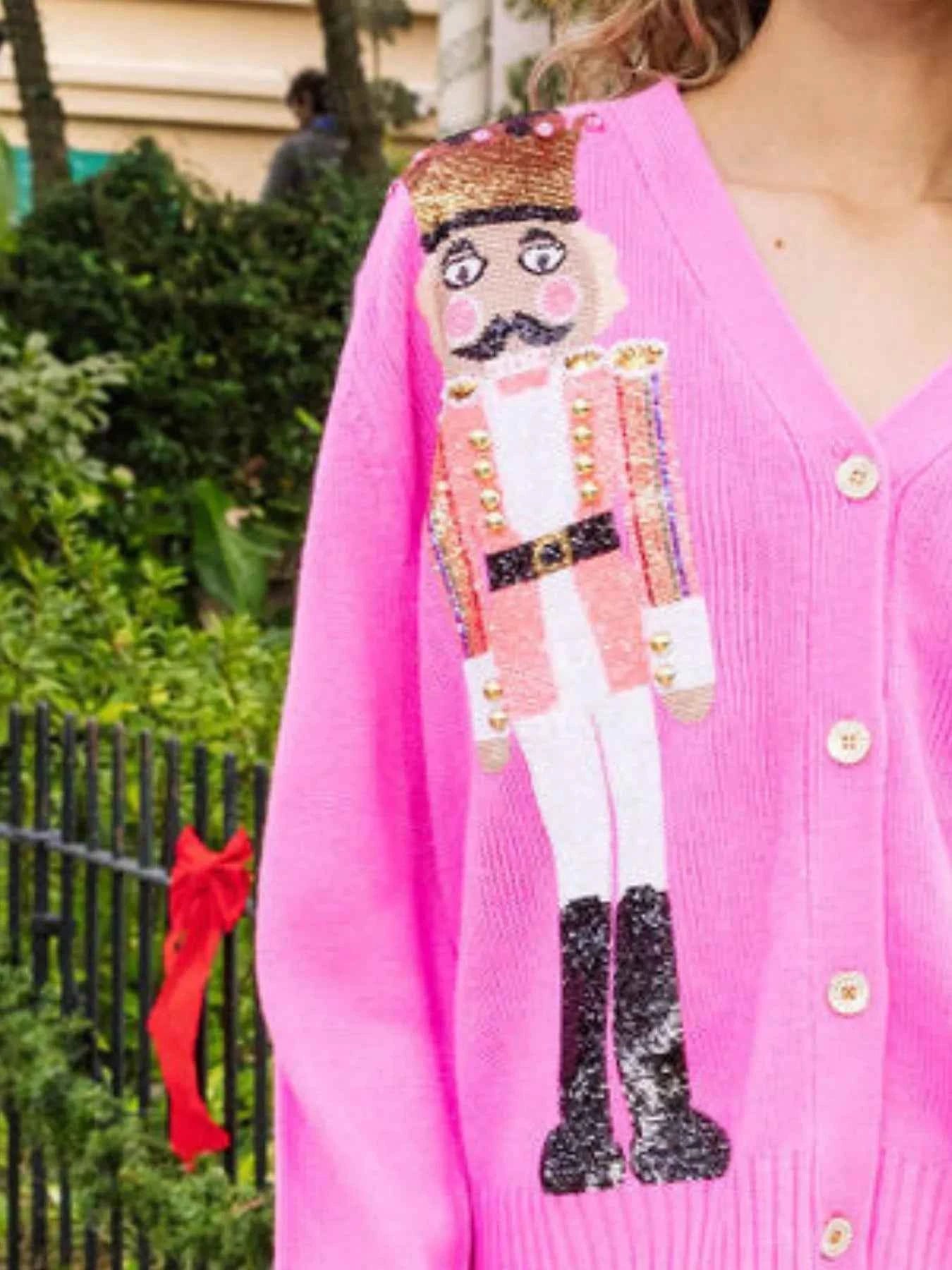 Nutcracker Ribbed Hem V-Neck Cardigan ee85230f-6fc6-4b55-acf6-527b65119764-Max-Origin