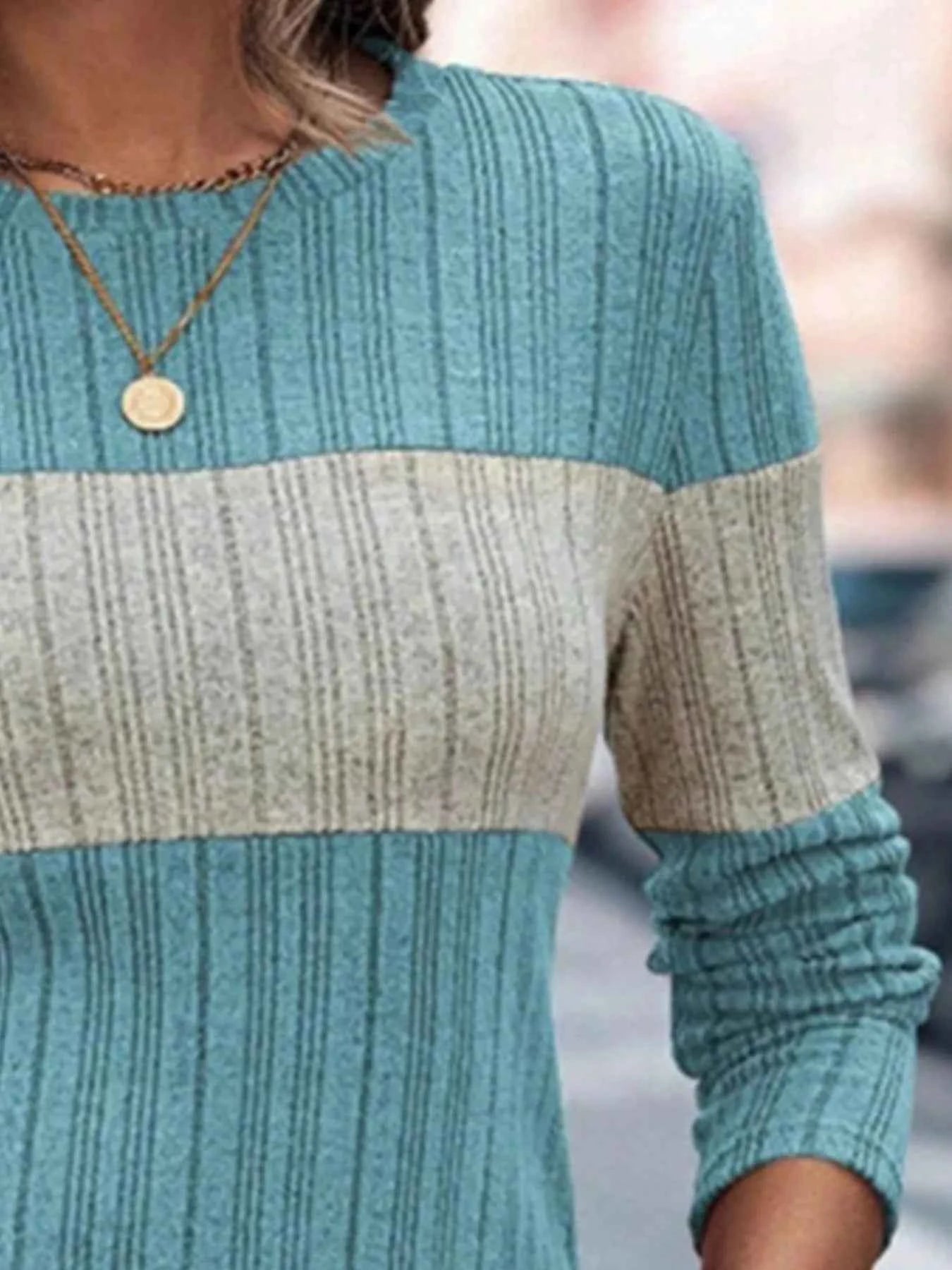 Color Block Round Neck Long Sleeve Sweater ee88f336-58d1-4d57-bcc0-cd1d9a36989e-Max-Origin