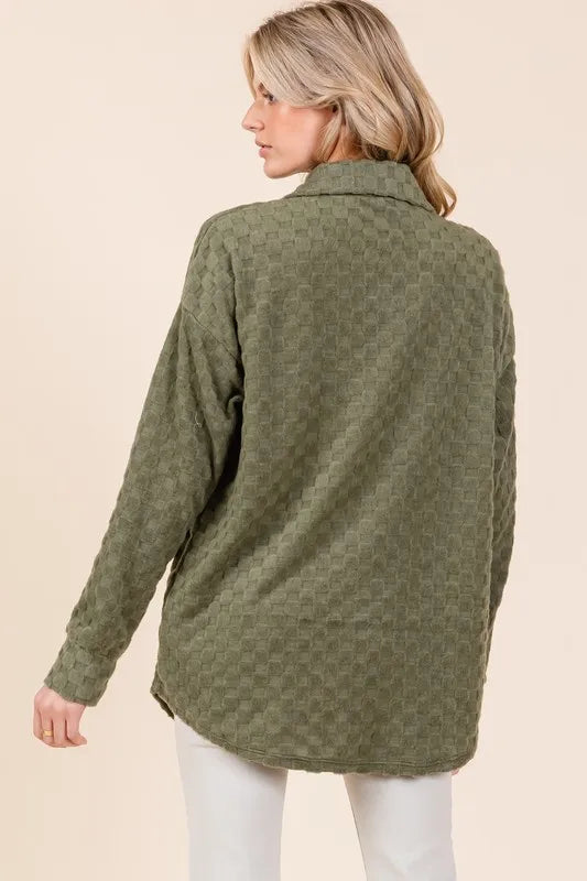 BOMBOM Checkered Button Down Dropped Shoulder Shacket ee8d6058-d18a-4d79-bddb-992d22f7b823-Max