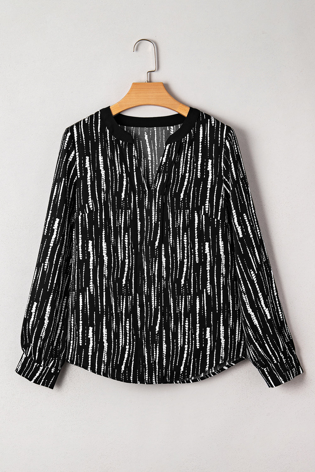 White Abstract Print V-neck Long-sleeve Blouse ee91ea517f7b8658
