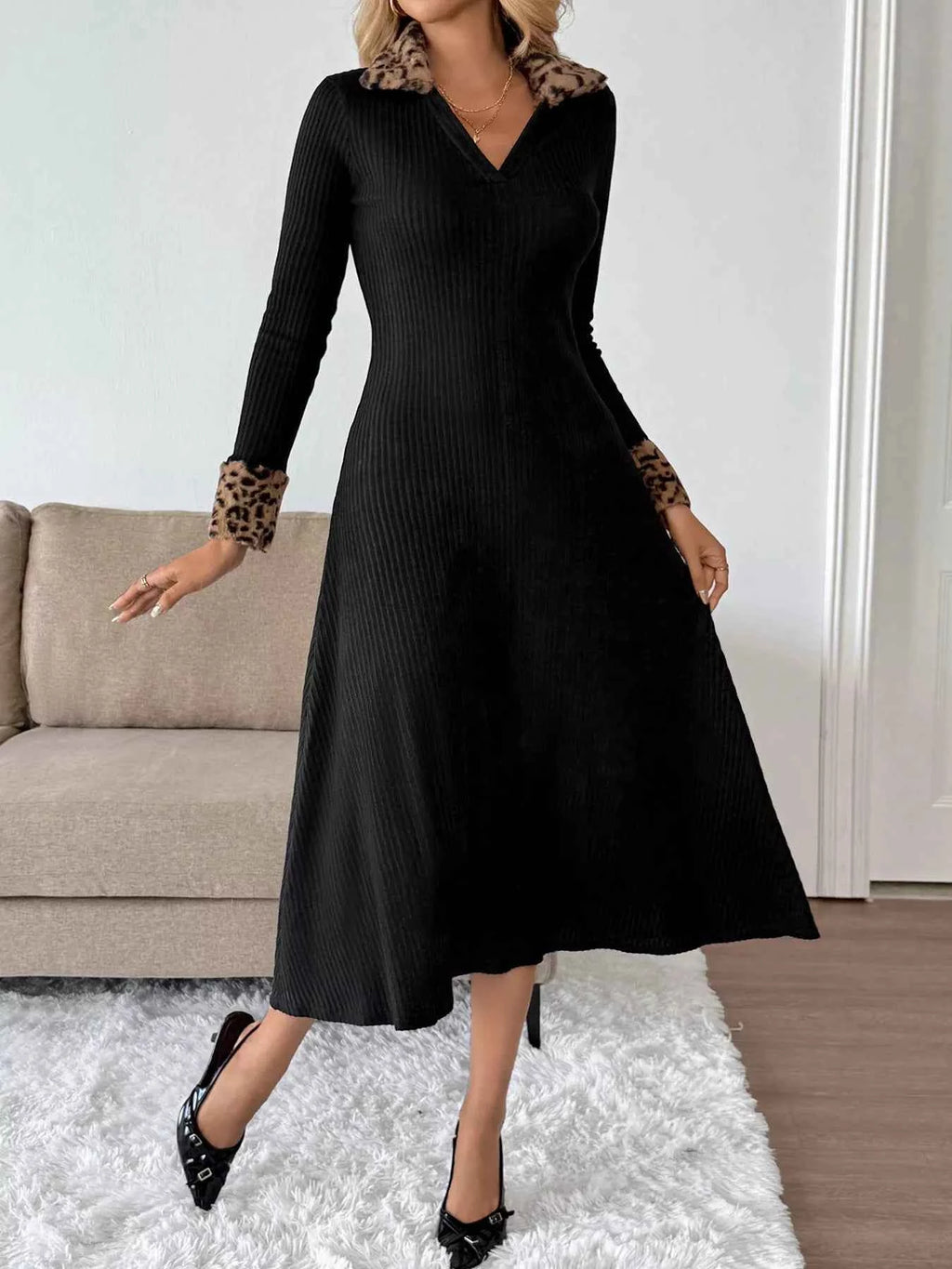 Leopard Cuff Johnny Collar Midi Dress ee94dc724446456c94bf997498135744-Max-Origin