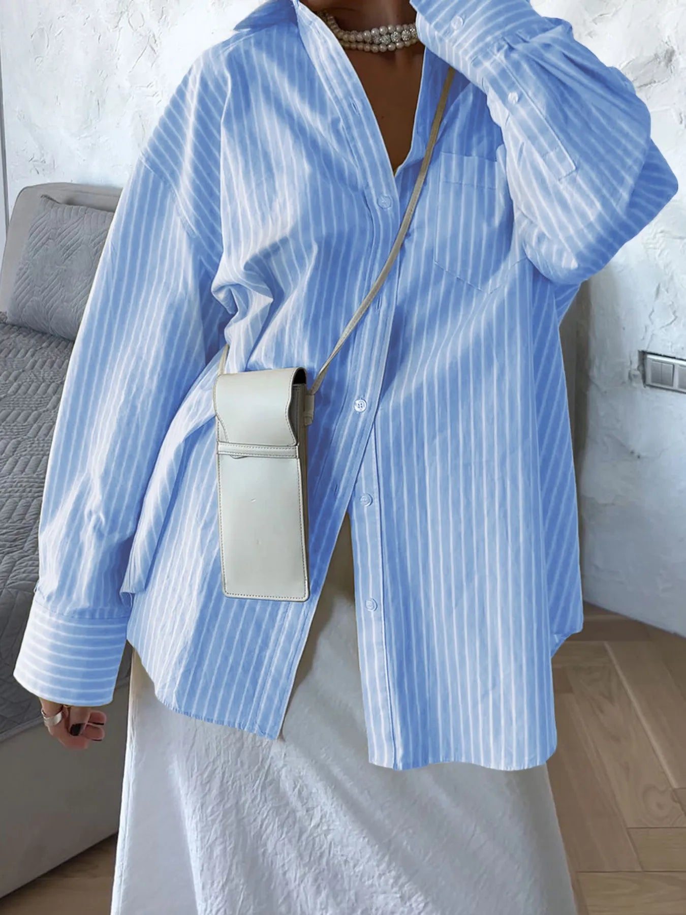 Oversized Striped Button-Down Shirt Light Blue eea0131c-8e44-40e7-84da-96e5628279ff-Max-Origin