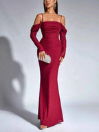 Glitter Ruched Long Sleeve Mermaid Maxi Dress eea24ba33b8a44e29c0cbb603ef11de9-Max-Origin