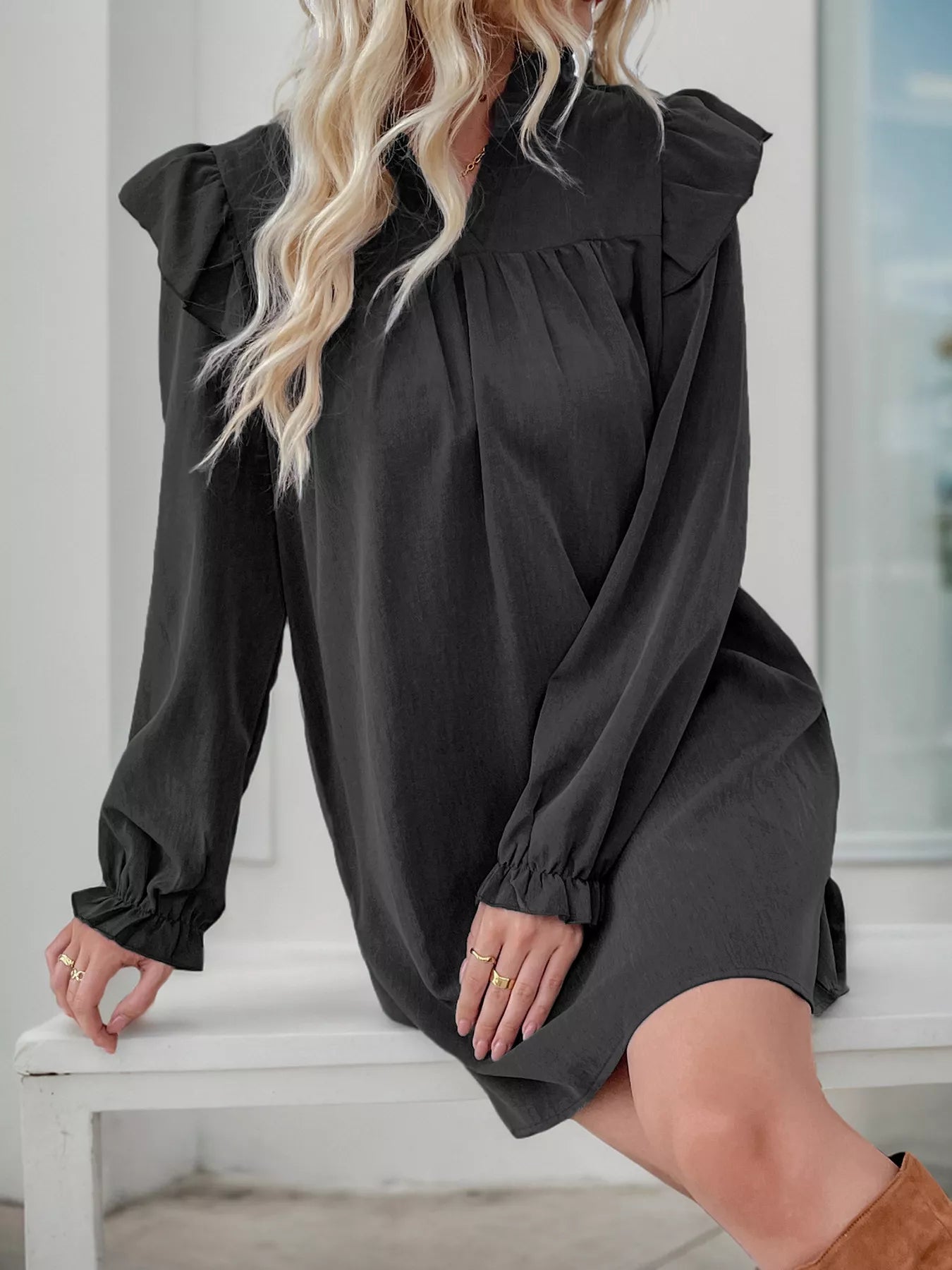 Ruffled Notched Flounce Sleeve Dress eeaa05c5-b4c3-48b1-bc17-fec65082b6a3-Max-Origin