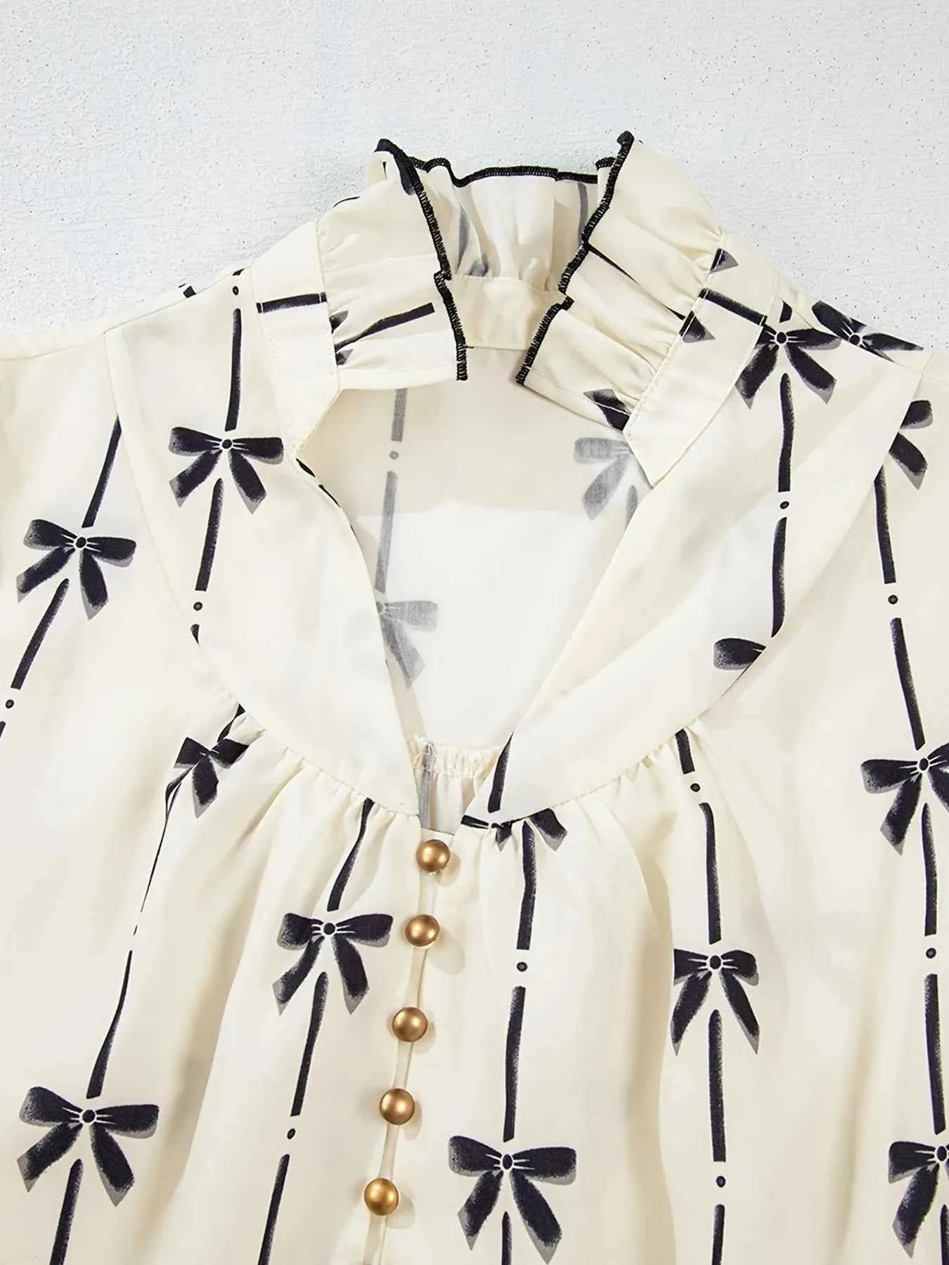 Bow Print Button Front Shirt Dress eeb88662f0a84eaeb786c82ea2634e3e-Max-Origin