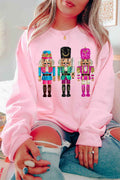 Pink Cute Nutcracker Heat Transfer Printing Graphic Drop Shoulder Christmas Sweatshirt Pink 50%Polyester+50%Cotton eec0764de15d608f