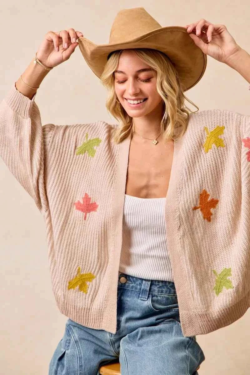 BiBi Two Tone Knit Cardigan with Leaf Patches eec189ee7ec24a3783697004ce6964cb-Max-Origin