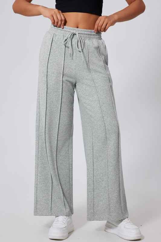 Solid Seam Drawstring Wide Leg Sweatpants Gray eec61c30-e2b1-47f2-a9f4-131c96865eba