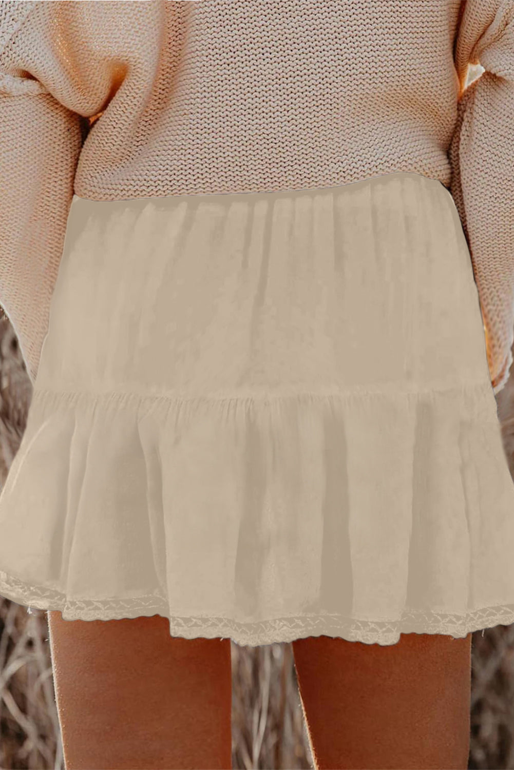 Parchment Plus Size Frilled Elastic Waist Lace Trim Boho Ruffled Shorts eec93b5eaa7b9f17