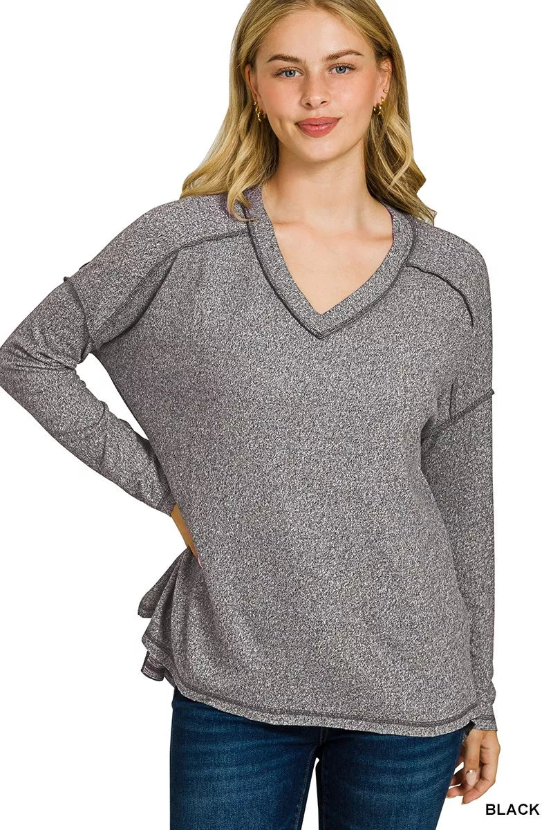 Zenana Soft Melange Hacci Exposed Seam Hi-low Tee BLACK eeca3ac4dfa745879a8d266969ddf169-Max-Origin