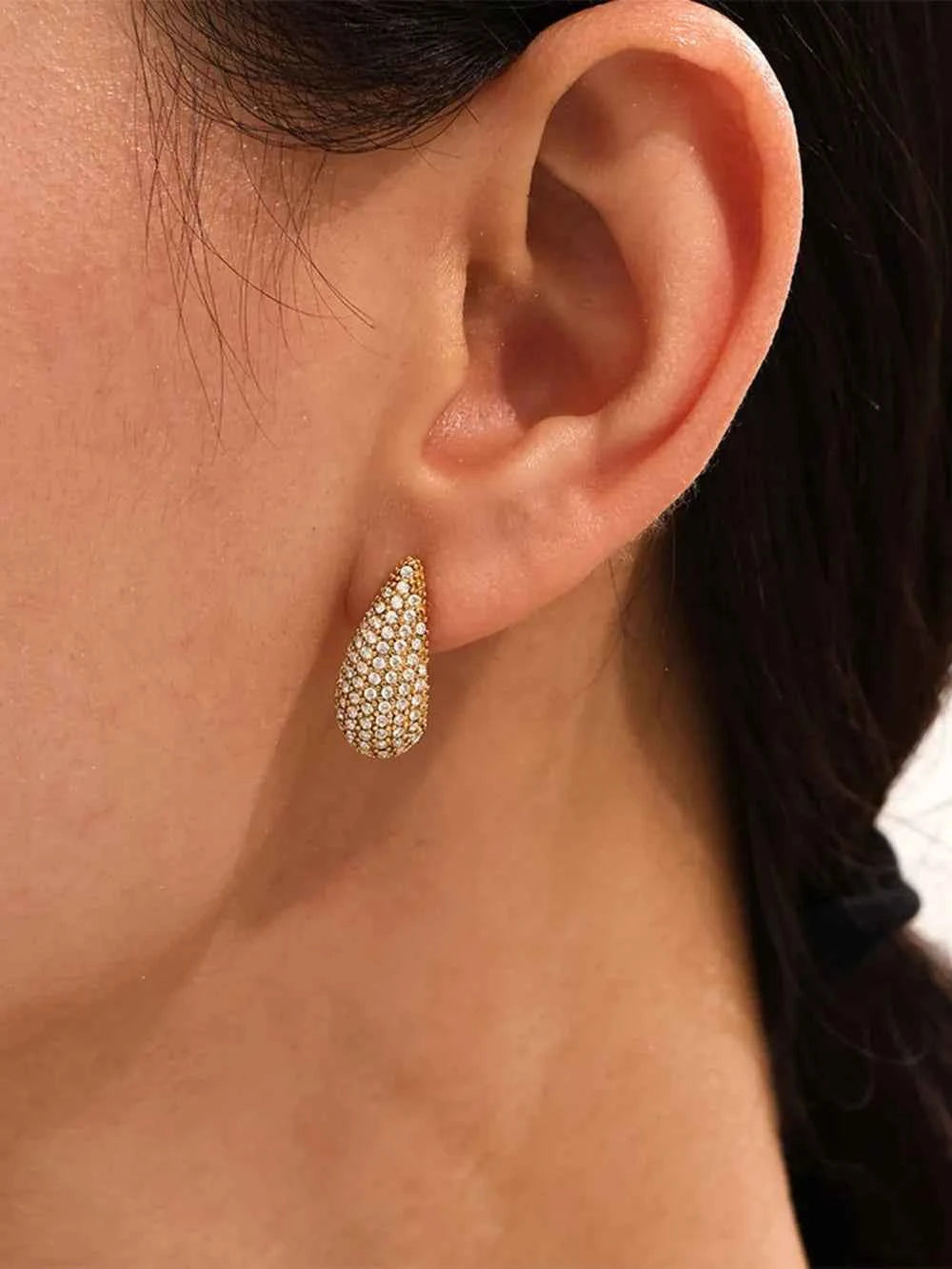 Stainless Steel Inlaid Zircon Teardrop Earrings Gold One Size eed0c5da-f63d-4def-89c6-286d5dc8b89e-Max