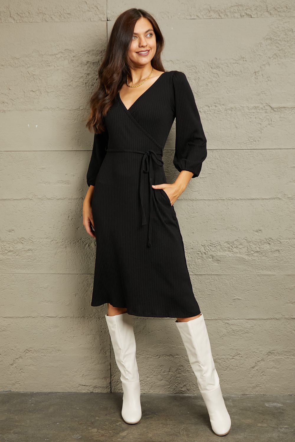 Culture Code Full Size Surplice Flare Ruching Dress eed346669079450fbe4624f486cf6327-Max