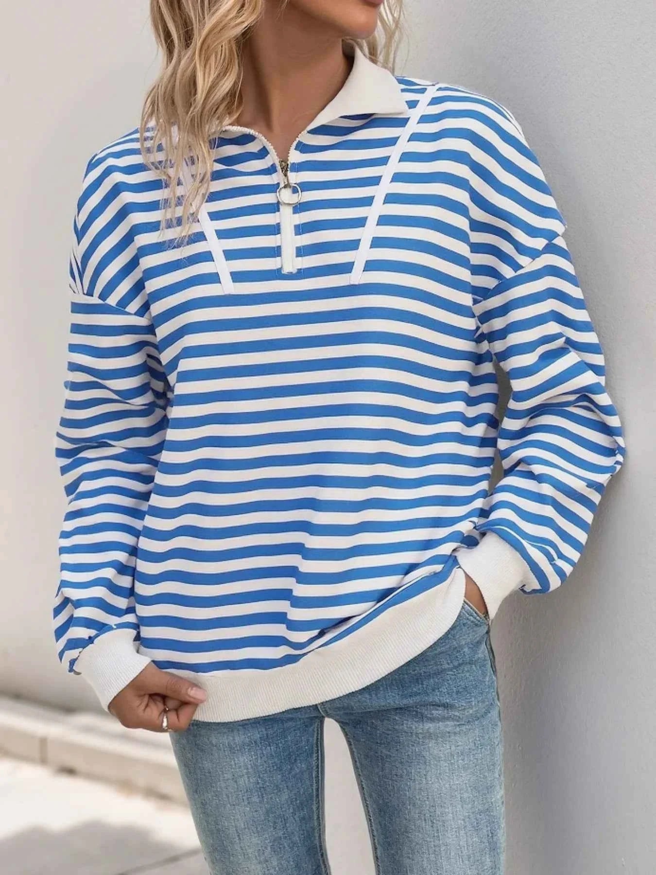 Striped Quarter Zip Long Sleeve Hoodie eed370c75384499ab7b31b0ecbbbd15c-Max-Origin