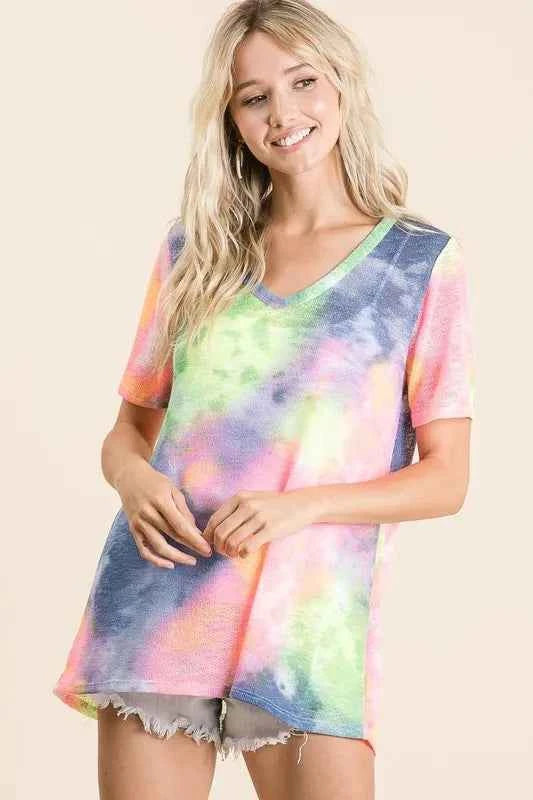 Tie Dye Print Low Gauge Deep U Neck Top eed47e08cc944e5991f85c4fe8a2caae-Max-Origin