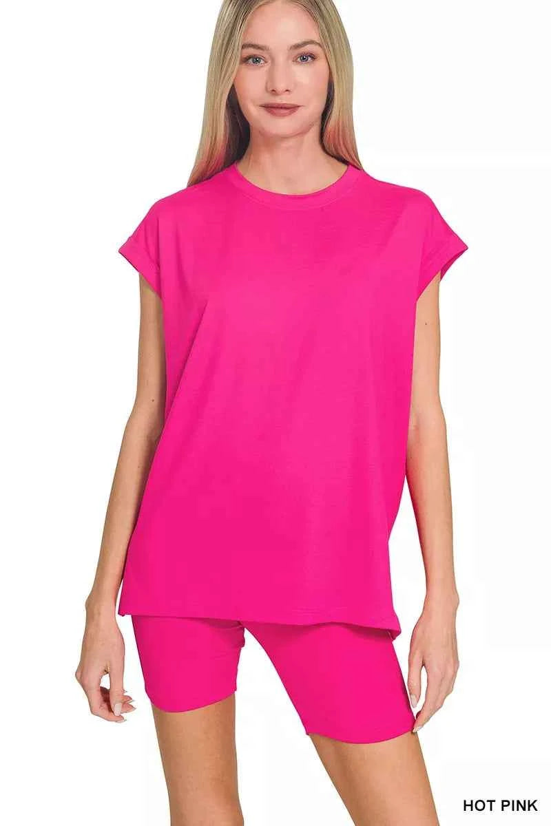 Zenana Brushed Dty Microfiber Top & Biker Shorts HOT PINK eed79e3e56cf42deafa827647c439263-Max-Origin