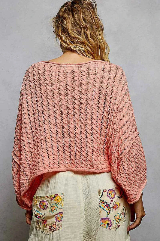 POL Cable-Knit Openwork Round Neck Cropped Sweater eeda0450-3856-4565-adb1-d8f5bea37fc3-Max-Origin